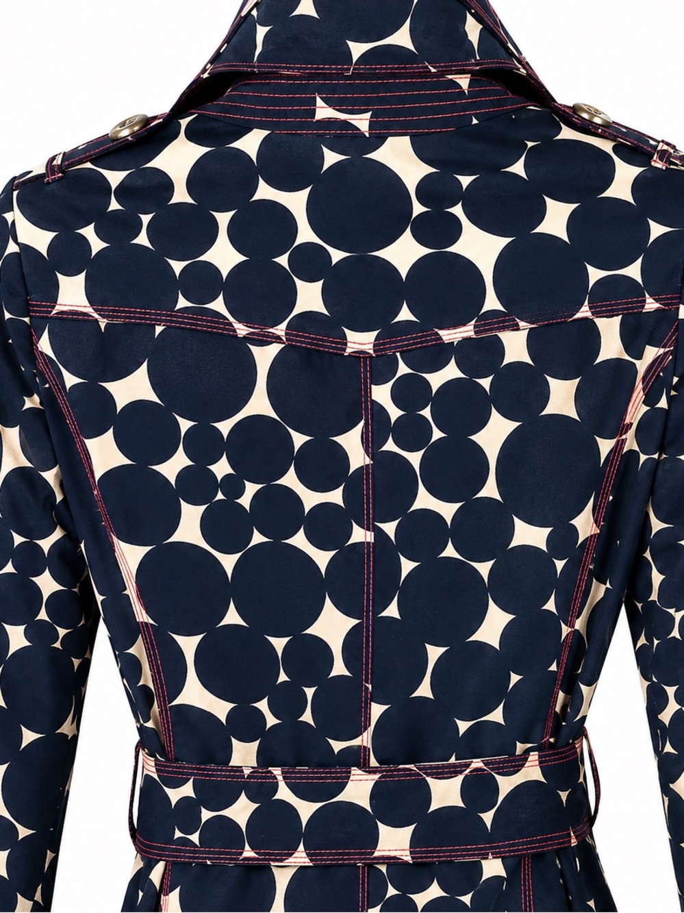 Boden Navy Polka Dot Belted Trench Coat Red Lining US 8 - Picture 5 of 10